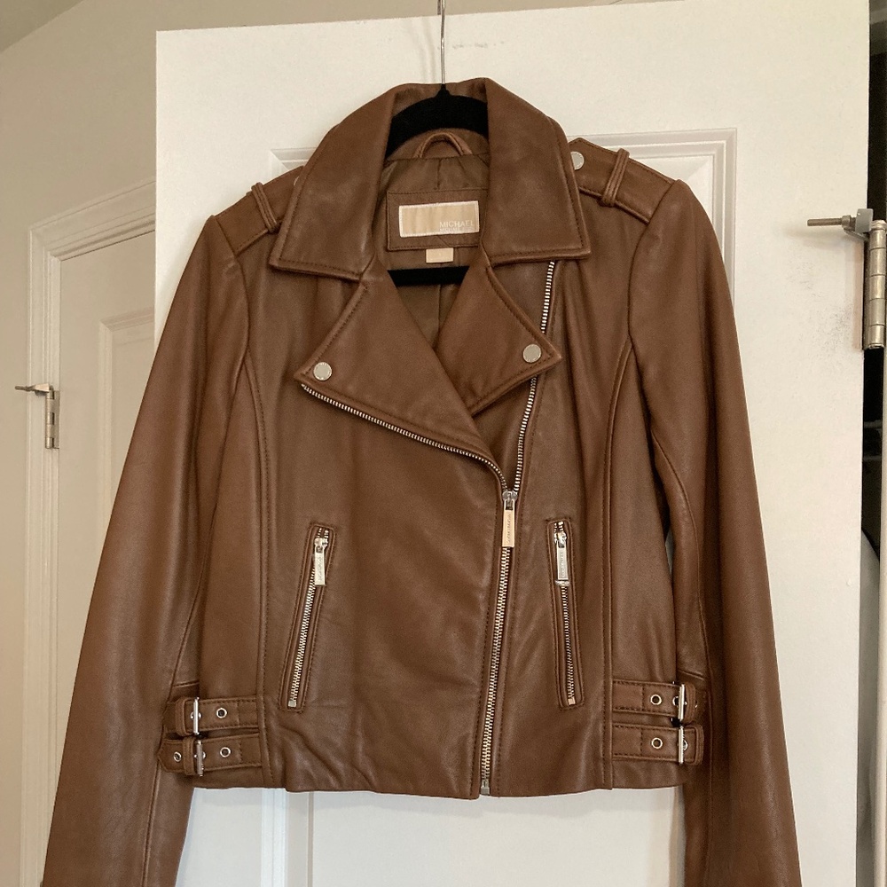 NWOT Michael Kors Brown Cognac Leather Jacket